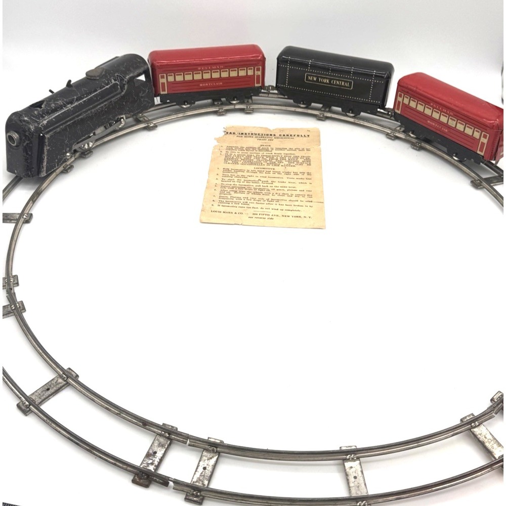 Vintage Louis Marx‎ Wind Up Tin Train Set NYC Pullman Montclair Works w/ Tracks